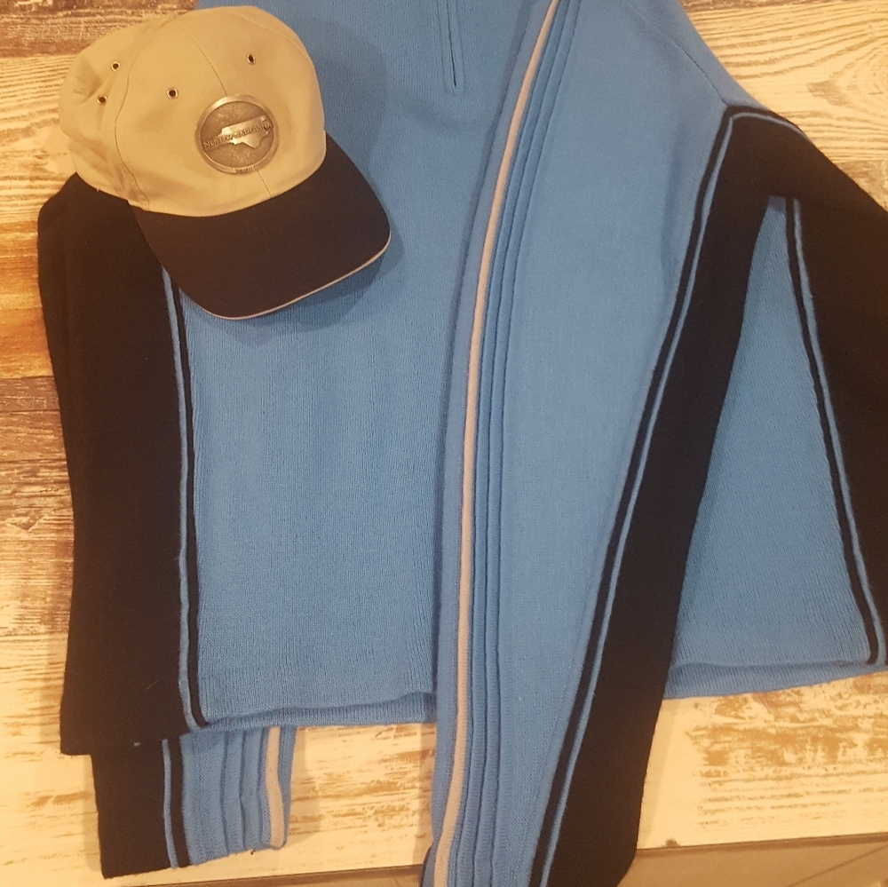 Men's blue sweater & Grey NC fitted hat